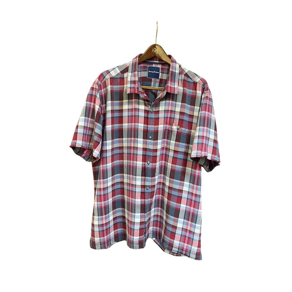 Tommy Bahama Men’s 100% Silk Plaid Button Up Short Sleeve Shirt 3XL